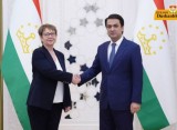 لقاء رئيس المجلس الوطنى التابع للمجلس العالى  لجمهورية طاجيكستان، رستم إمام علي مع رئيسة البنك الأوروبي لاعادة الإنشاء و التنمية السيدة أوديل رينو باسو