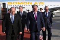 استقبال امامعلی رحمان، رئیس جمهوری تاجیکستان در فرودگاه ملی مینسک جمهوری بلاروس