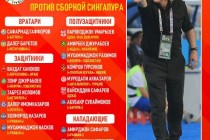 ترکیب تیم ملی تاجیکستان برای بازی دوستانه با تیم ملی سنگاپور مشخص شد