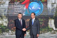 قاهر رسول زاده، نخست وزیر تاجیکستان در دهمین همایش جهانی آب در اندونزی سخنرانی کرد