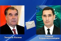 Президент Республики Таджикистан Эмомали Рахмон и Президент Туркменистана Сердар Бердымухамедов обменялись поздравительными телеграммами