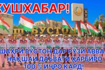 ДАЪВАТИ ТИРАМОҲӢ. Дар шаҳри Бӯстон нақшаи даъвати ҷавонон ба хизмати ҳарбӣ 100 фоиз иҷро шуд